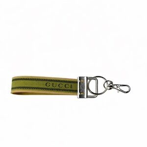 Gucci Green Upcycled Vintage Web Keychain Wristlet Unisex NEW